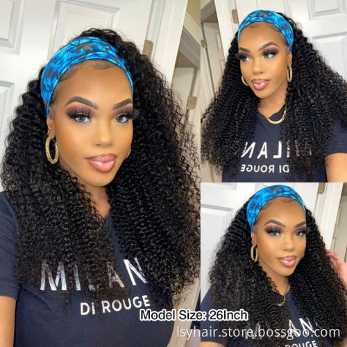 African American Women Curly Headband Wigs Virgin Human Hair Headband Wig